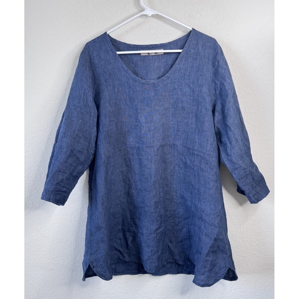Flax Blue Linen Tunic Top
